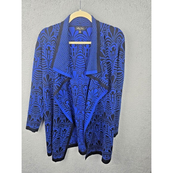 Melissa  Paige Cardigan Sweater Duster Womens PM  Blue Black Long Open Lagenlook - Picture 2 of 13